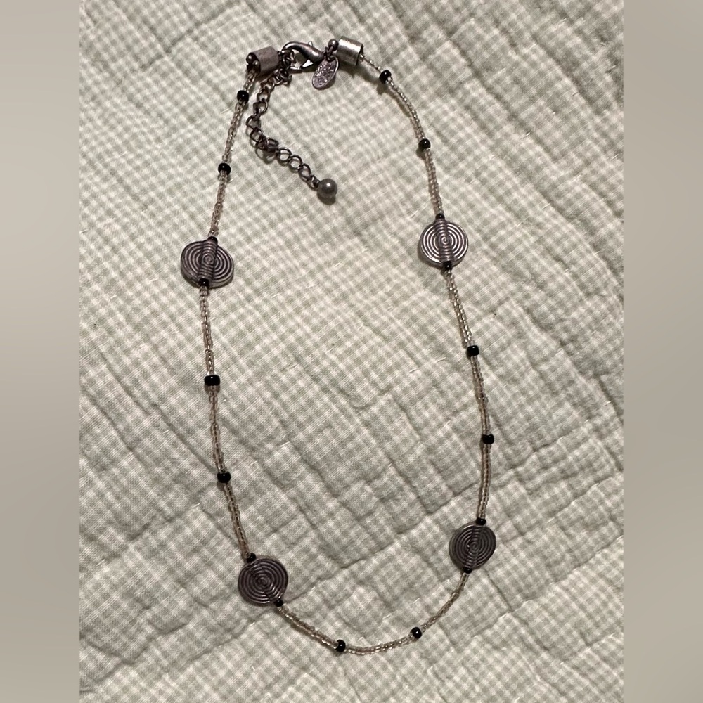 Laura Ashley Elegant Clear or Silver and Black Beaded Necklace w/ Silver Disks